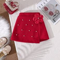 Red Skirts Children's Clothing Shein Young Girls Sweet Elegant Red Wool Blend A-Line Skirt - Autumn/Winter