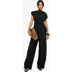 Men Trousers & Shorts boohoo Woven Elasticated Waist Straight Leg Trouser - Black