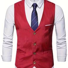 Temu V Neck Vest Men's Solid Color Single Breasted Waistcoat