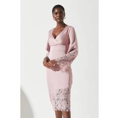 Coast Midi Dress Pink Satin Lace Panelled Wrap - Pink Satin