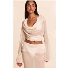 M Saronger & Kimonos PrettyLittleThing Chiffon Wrap Waist Beach Top - White