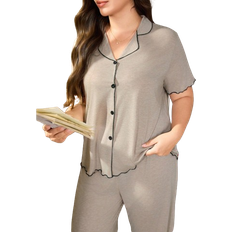 Shein Plus Size Casual Loose Flounced Short Sleeve Top And Pants Set
