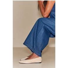 Faux Suede Square Toe Seam Detail Ballet Flats - White