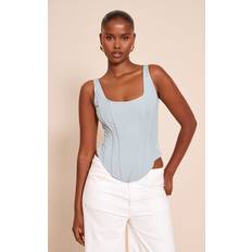 PrettyLittleThing Boned Dip Hem Longline Corset - Sky Blue