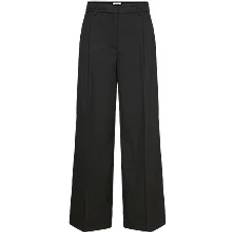 High Waisted Wide Leg Twill Trousers - Black