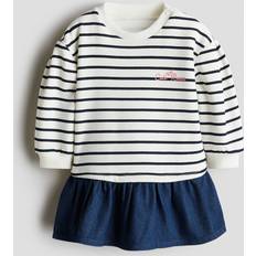 H&M Denim Skirt Sweatshirt Dress - White/Striped (1273044001)