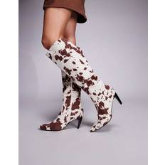 Multicoloured High Boots Simmi London Heeled Knee Boots Cow Print - Multi