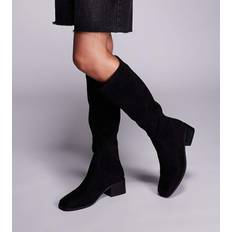 Xander Uppklädda Knähöga Boots Mockaimitation Bred Passform - Svart