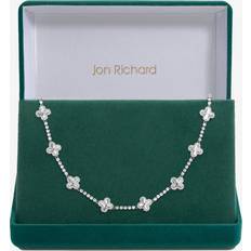 Rhodium Plated Diamond Cut Station Clover Necklace - Silver