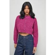 Pink Cardigans Warehouse Zip Up Rib Crew Cardigan - Pink