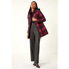 Checkered Coats Roman Check Print Quilted Puffer Coat - Burgundy