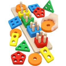 Shape Sorters on sale Shein 5pcs Wooden Geometric Shape Stacking Blocks