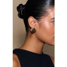 Gold Diamond Ridge Cushion Stud Earrings