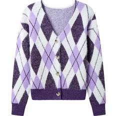 Purple - Women Cardigans Joe Browns Amazing Argyle Fluffy Knit Cardigan - Purple