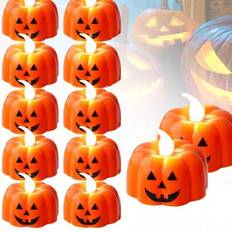 Orange Candles & Accessories Shein 6 Pcs Pumpkin Tea Lights Flame Less Candles LED Candle