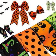 Halloween Gift Wrap Ribbons Shein 4-Roll Halloween Wired Edge Ribbon