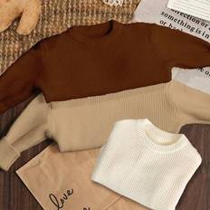 Multicoloured Knitted Sweaters Children's Clothing Shein Baby Boy Casual Loose Fit Round Neck Sweater - Suitable