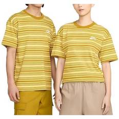 Nike Gold Tops Nike Logo Embroidered Pattern Striped Knitted Short Sleeve T-Shirt - Gold