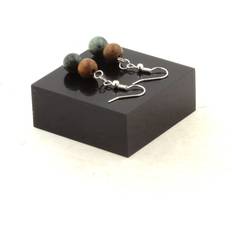 Turquoise Earrings A Bijoux African Earrings 2 Pearls 8 Mm Wood Stones Minéraux Steel
