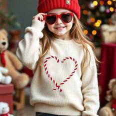 Knitted Sweaters Children's Clothing on sale Shein Young Girl Minimalist Heart Pattern Loose Fit Crew Neck Sweater - Autumn/Winter