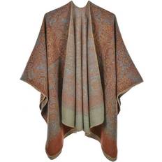 Orange Capes & Ponchos Aihontai Faux Wool Flower Print Vintage - Orange