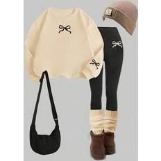 Beige Other Sets Shein Mini Bow Print Beige Hoodie Sweatpants Set - Autumn Winter