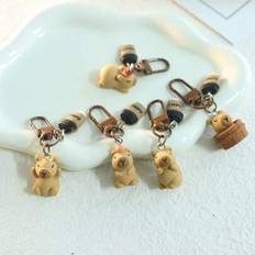 Aluminium Keychains Shein Cute Capybara Keychain Set Kawaii Resin Animal Charms - Coffee Bean Pendants