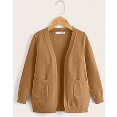 Pocket Cardigans Children's Clothing Shein Young Girl Casual Solid Color Cardigan With Pockets