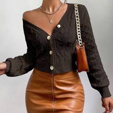 Shein Solid Color Front Button Long Sleeve Casual Top
