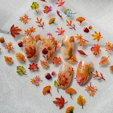 Nail Decoration & Nail Stickers on sale Shein Autumn Winter Season Laser Shell Light Nail Art Stickers - Yellow/Red