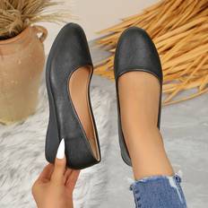 Black Low Shoes Temu Elegant Women's Ballet Flats With Ankle Strap - Solid Color