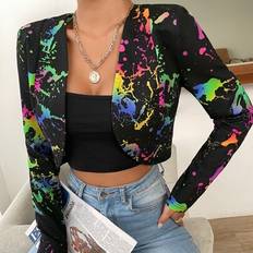 Multicoloured Blazers Shein Splash Ink Print Open Front Blazer