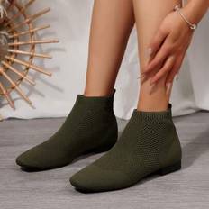 Green Ankle Boots Shein Women's Knit Short Boots Comfortable Breathable Slip-On Ankle Boots