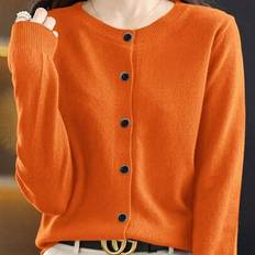 Shein Solid Color Round Neck Front Button Casual Cardigan