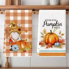 Checkered Kitchen Towels Shein 2Pcs Watercolor Autumn Pumpkin Truck Kitchen Towel