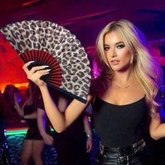 Elegant Leopard Print Bamboo Bone Folding Fan