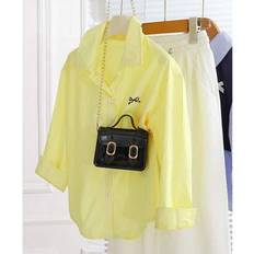 Yellow Cardigans Children's Clothing Shein Girls Striped Bow Print Turndown Collar Long Sleeve Cardigan Shirt - New Arrival