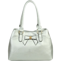 Fontanella Fashion Mayer Ribbon Dual Compartment Shoulder Tote Bag - Silver