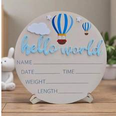 Blue Photoframes & Prints Shein Newborn Photography Props Hello World Baby Birth Sign