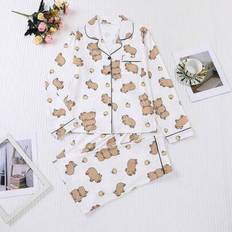 Brown Pyjamas Shein Autumn Winter Capybara Print Pajama Set - Chest Pocket