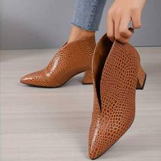 Yellow Ankle Boots Shein Embossed Patent Leather Chunky Heel Ankle Boots - Retr