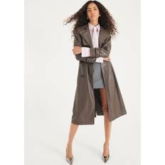 River Island Faux Leather Belted Trench Coat - Brown