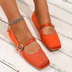 Orange - Women Low Shoes Shein Vintage Square Toe Versatile Casual Shoes - Spring Autumn