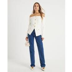 River Island Womens Cream Long Sleeve Bardot Button Top