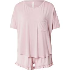 Hunkemöller Sovplagg Hunkemöller Pyjamasset i Jersey - Rosa/Vit