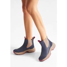 Woden Læder Gummistøvler Woden Siri Waterproof Uld Vandtæt Slip-On Støvler - Mørkeblå/Beige