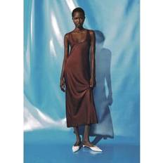 Mango Satin Dresses Mango Satin Dress With Low-Cut Neckline - Brown