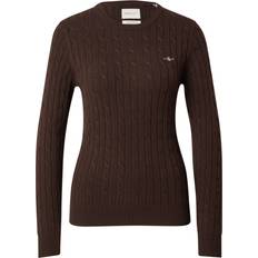 Gant Dame Overdele Gant Pullover Dame Crewneck Sweater Kabelstrik - Mørkebrun