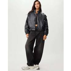 Bomber Jackets Stradivarius Faux Leather Bomber Jacket - Black