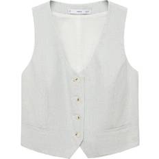 Dame - Stribede Veste Mango Jakkesætsvest Bali Linenblend Suit Waistcoat - Ecru/Blå
